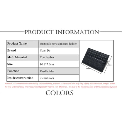 Custom Company Logo Cowhide Card Holder Woman Man Fashion Slim Mini Card Bag Genuine Leather Engrave Name Luxury Casual Purse