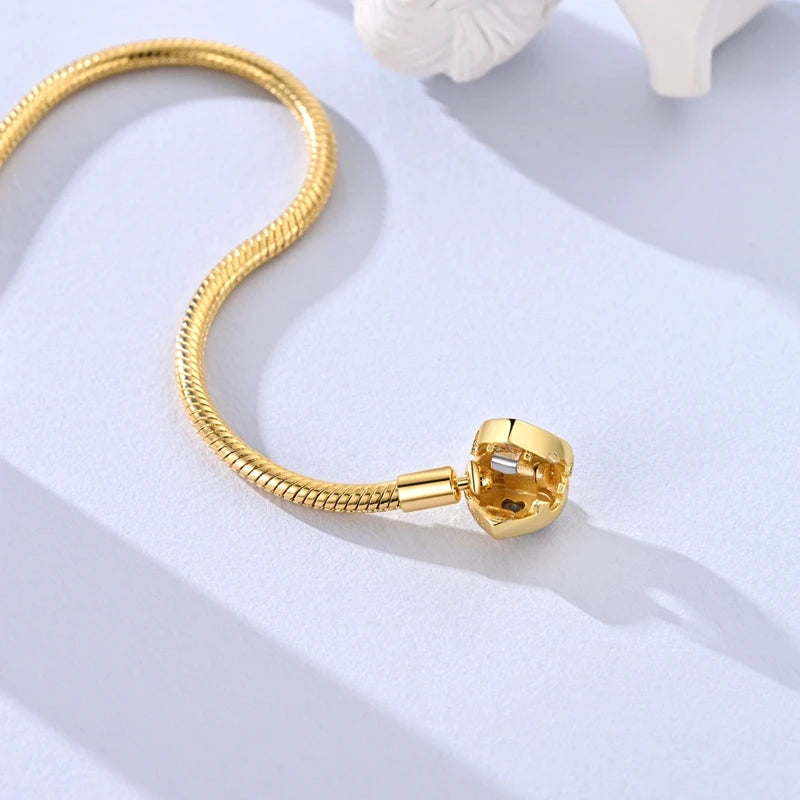 Original Bracelet 925 Sterling Silver Charm Bracelet 17-20CM Golden Heart Love Key Clover Bracelet Bangle Women Jewelry Gift