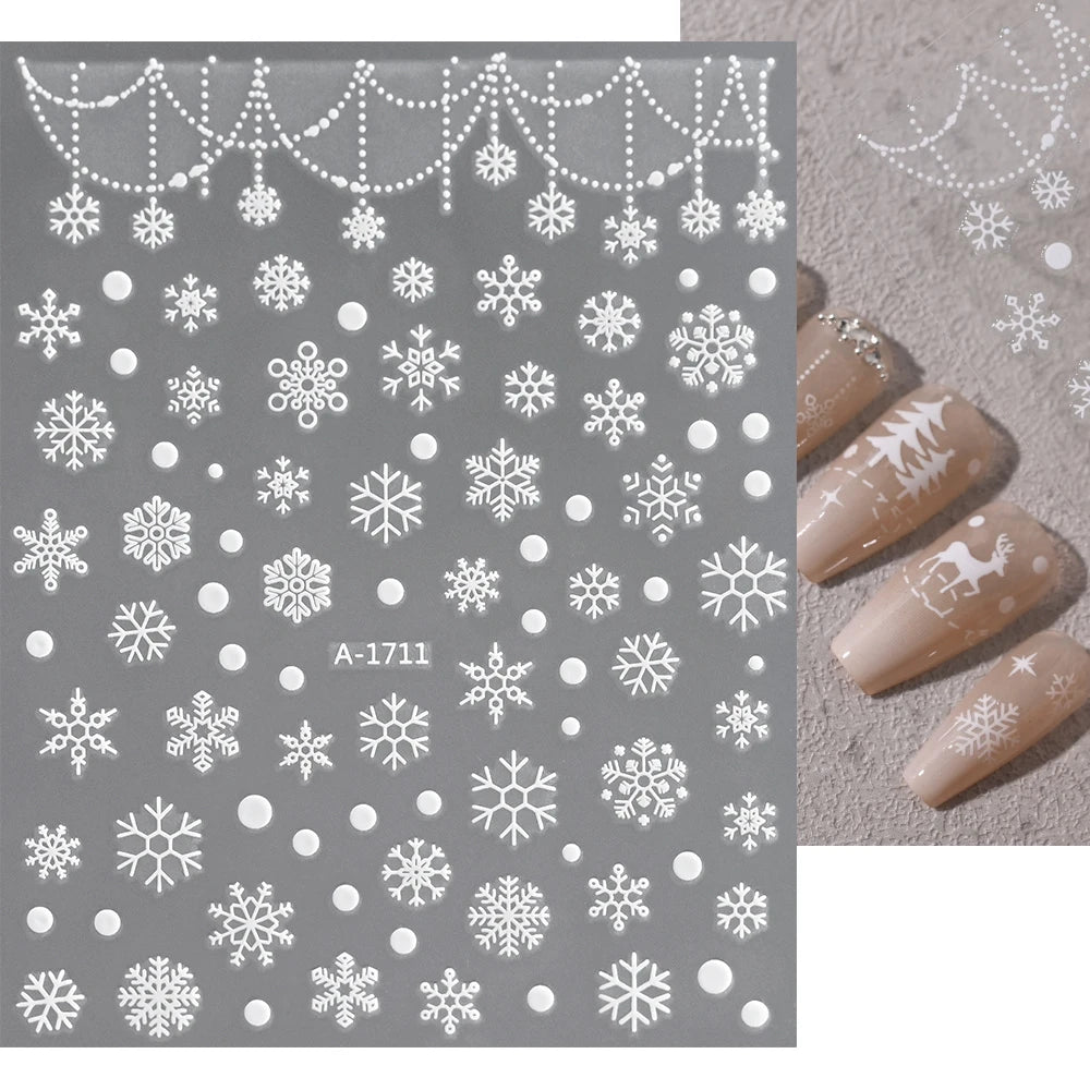1sheet 3D White Snowflakes Nail Stickers for Christmas Winter Snow Flower Self-adhesive Nail Art Decals DIY Manicure Decorations