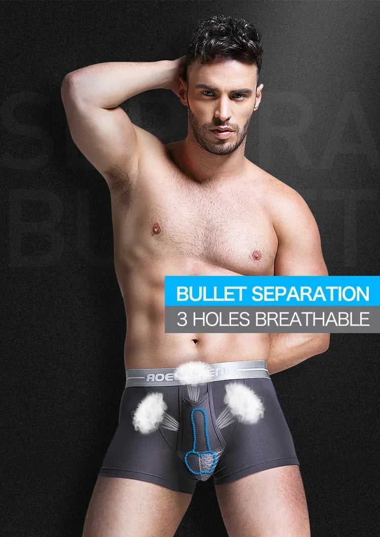 Bullet separate underwear Men's ventilated summer dry underpants Ice silk bag ice healthy boxers