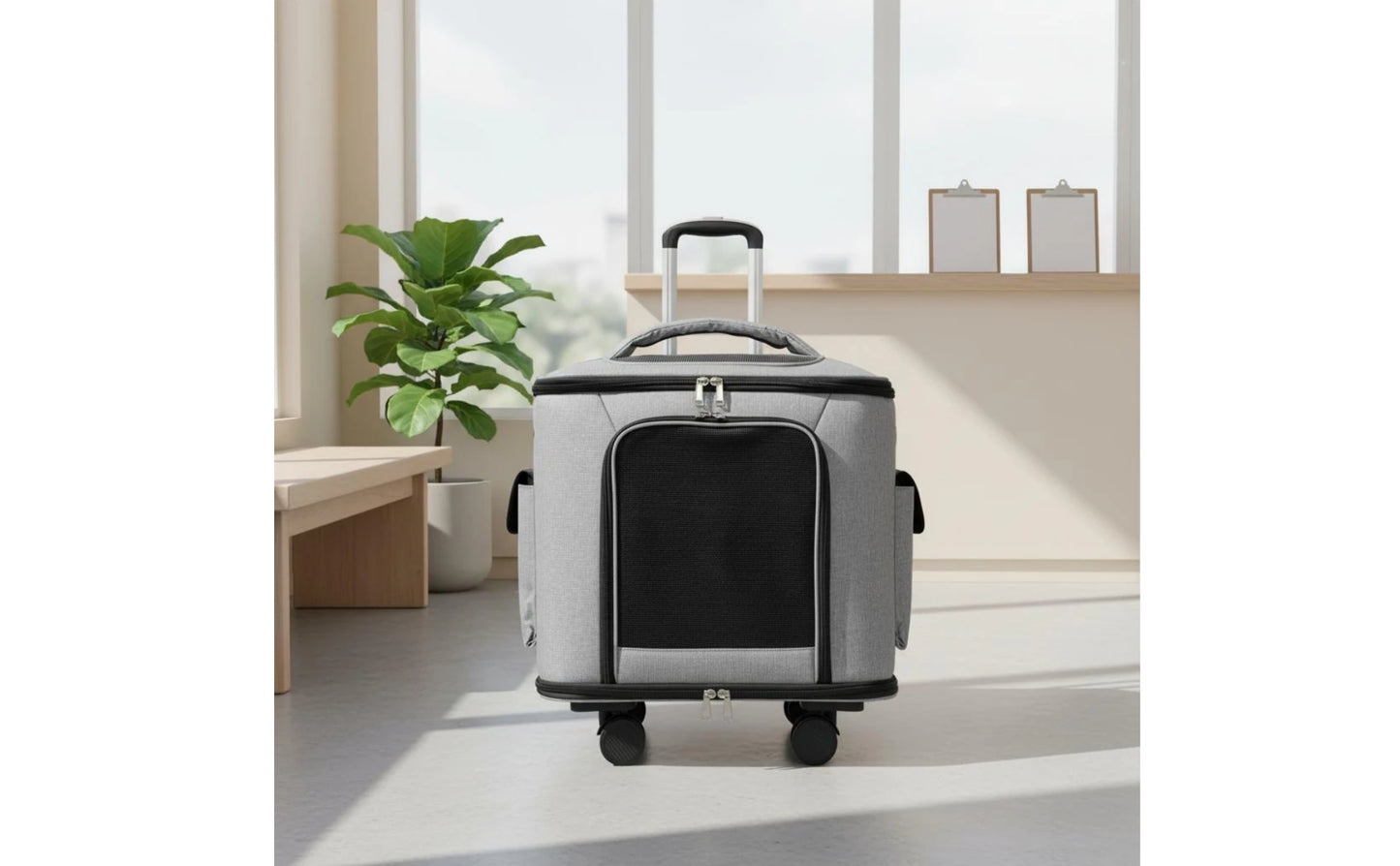 Rolling Pet Carrier Quiet Wheels Feline Carrier Suitcase Feline Travel Bag Large Capacity Portable for Outdoor
