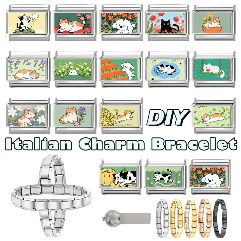 Y2K Cute Funny Sofa Cats Dogs Italian Charm Fit 9mm Stainless Steel Women DIY Bracelet Drop Shipping Fashion Jewelry Wholesale