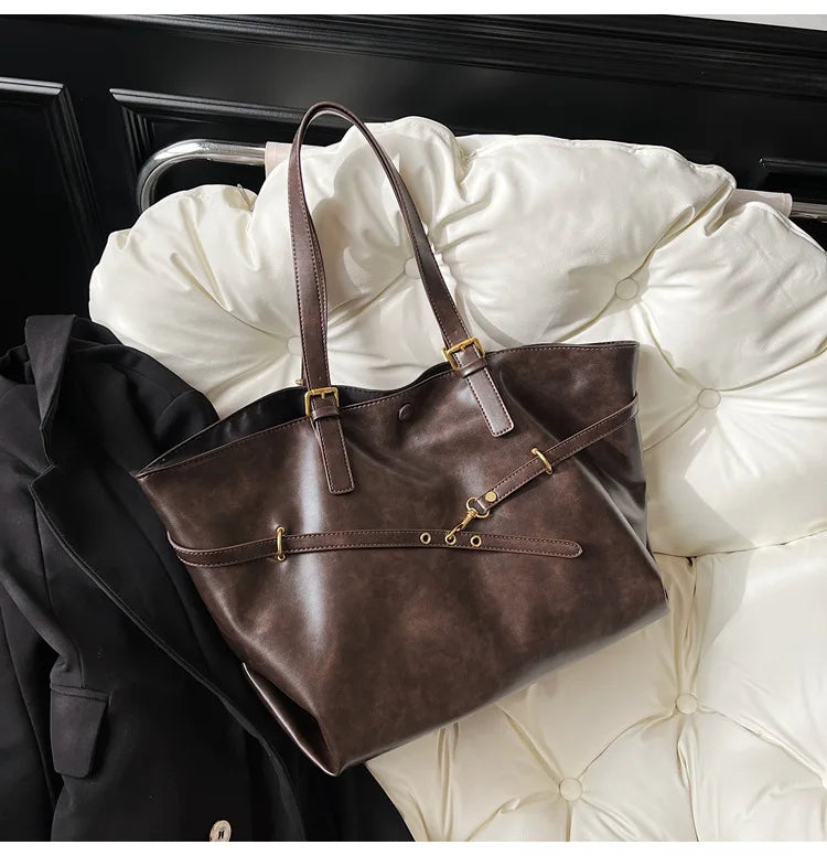 Tote Bag Designer Retro PU Leather Shoulder Handbag for Women Winter Trend Y2K Fashion Handbags Females Travel Luxury Tote Bags
