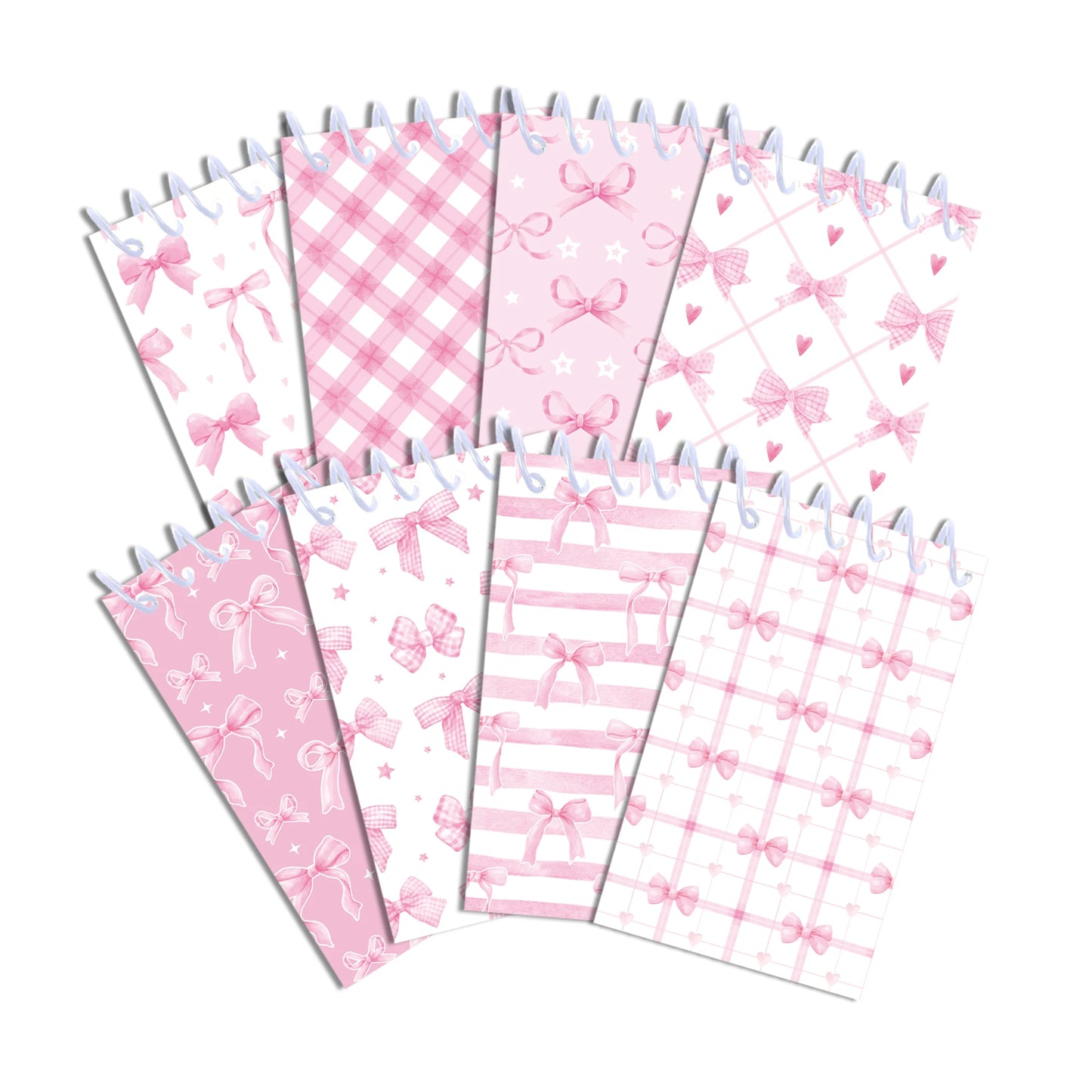 8pcs Pink Bowknot Theme Mini Spiral Pocket Notebooks Memo Pad Coil Booklet Notepads For Office Stationery School Diaries