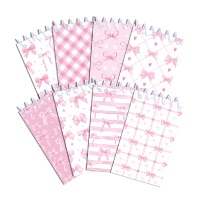 8pcs Pink Bowknot Theme Mini Spiral Pocket Notebooks Memo Pad Coil Booklet Notepads For Office Stationery School Diaries
