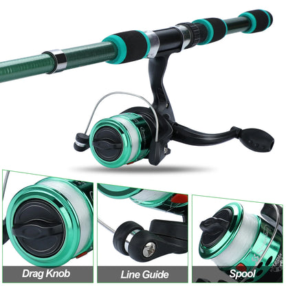Sougayilang Kids Fishing Pole Set Full Kits with Telescopic Fishing Rod and Spinning Reel Baits Hooks Saltwater Travel Pole Set