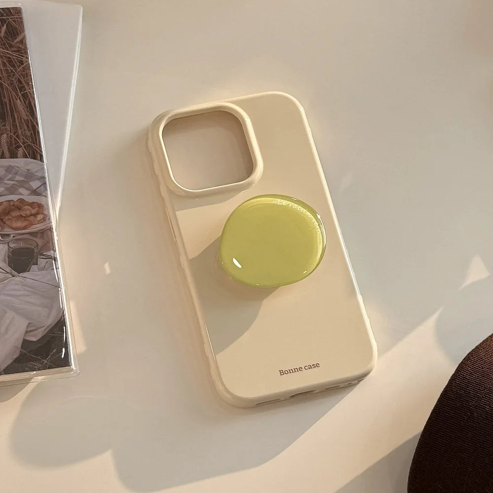 Korean INS Cute Solid Color Phone Case for iPhone 17 16 15 14 13 12 Pro Max Shockproof Protection Back Cover with Bracket
