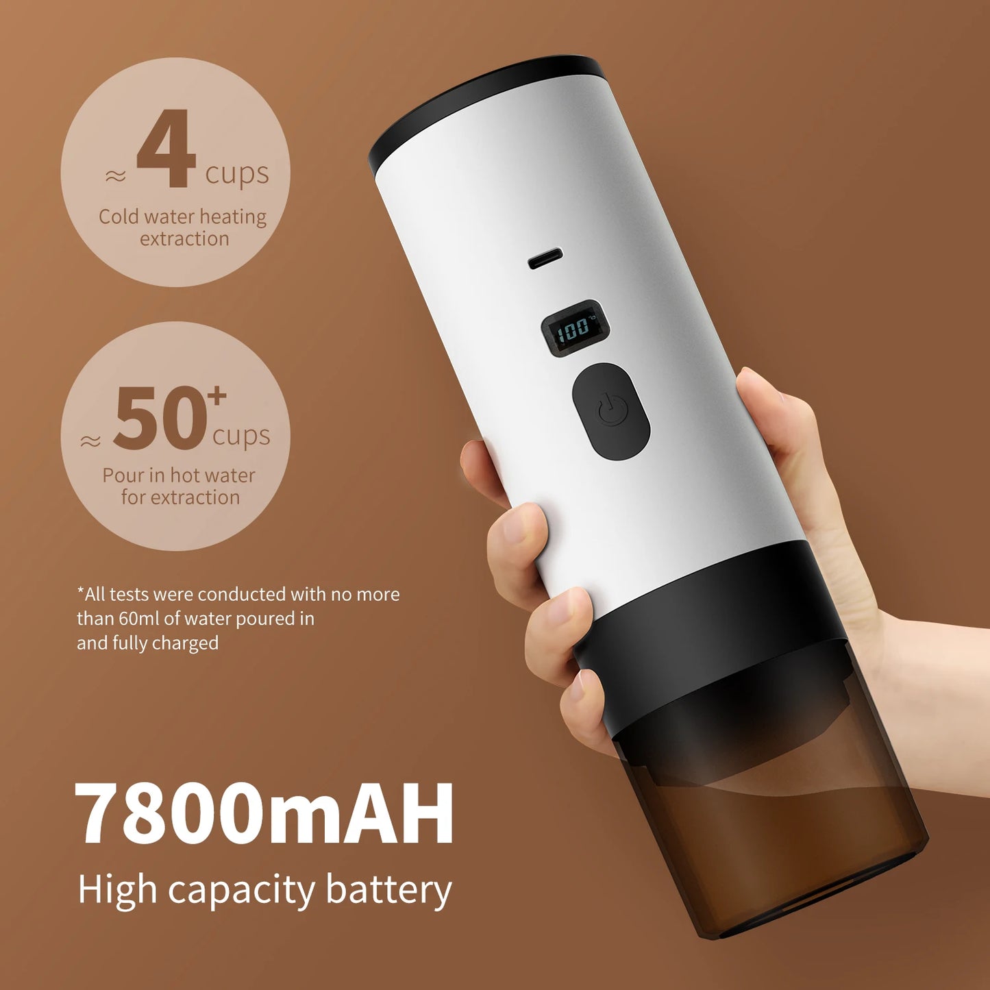 Portable Coffee Machine Wireless 3-in-1 for Ground/Nespresso/DolceGusto Capsule 15Bar 7800mAh Digital Display Travel Camping