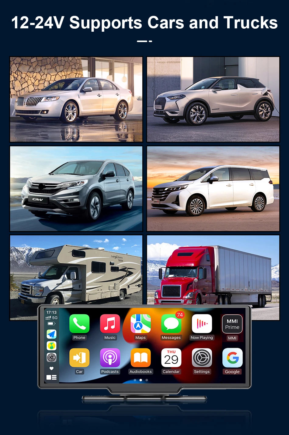7/10.26" Wireless Carplay Screen for Car,5G Wifi Dash Cam 4K Car DVR,Android Auto Dual Lens GPS Navigation Video Recorder,FM AUX