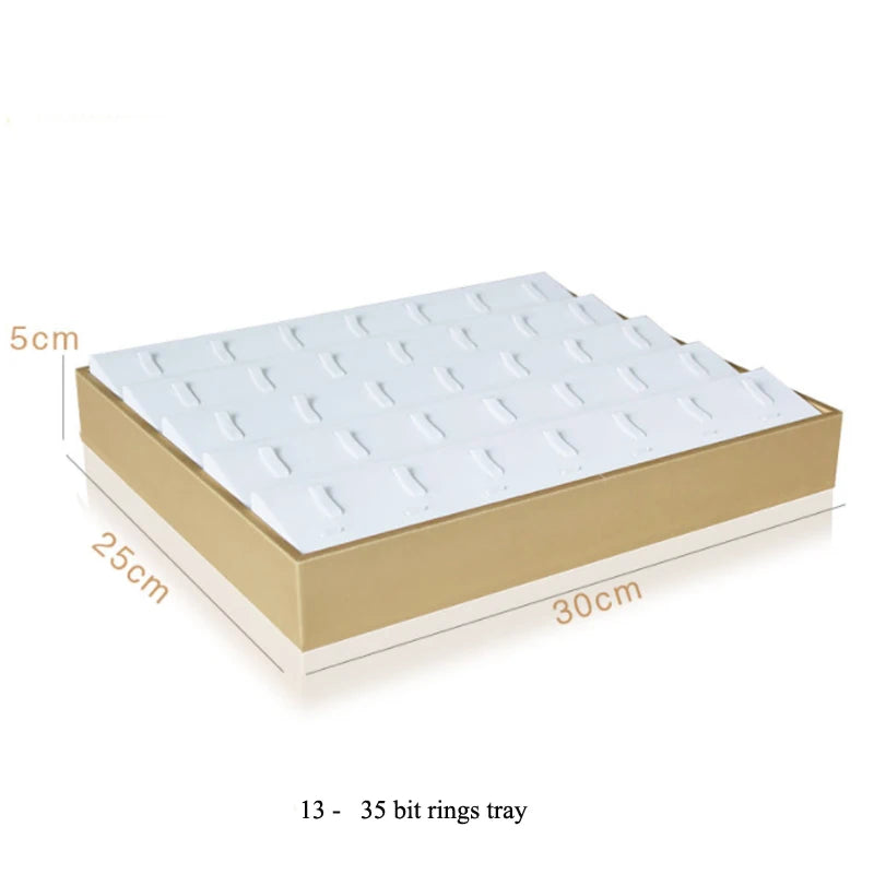 Luxury Gold White PU Leather Necklace Ring Earring Holder Jewelry Tray Series Jewelry Disply Jewellery Organizer Box