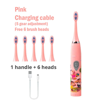 Kids Sonic Electric Toothbrush Rechargeable Smart Timer Colorful Cartoon Teeth Whitening Portable USB Charging  Tooth Brush
