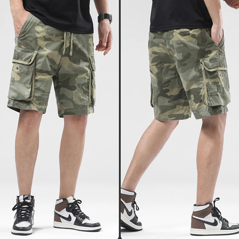 New Men Summer Outdoor Leisure Camouflage Comfortable Shorts Men Elastic Waist Loose Straight High-Quality Design Shorts Male
