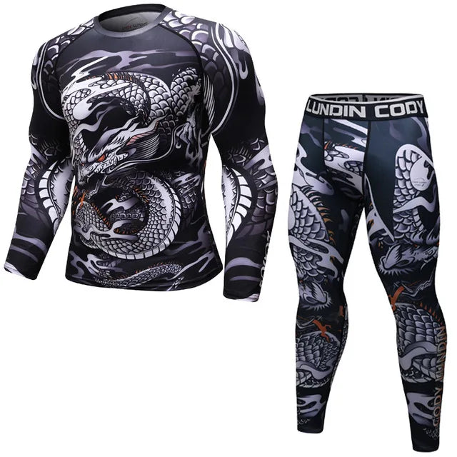 New Men Sports Jiu Jitsu BJJ Suit Gym Fitness Compression Clothes Running Jogging Sport Wear Exercise Workout Rashguard Tights
