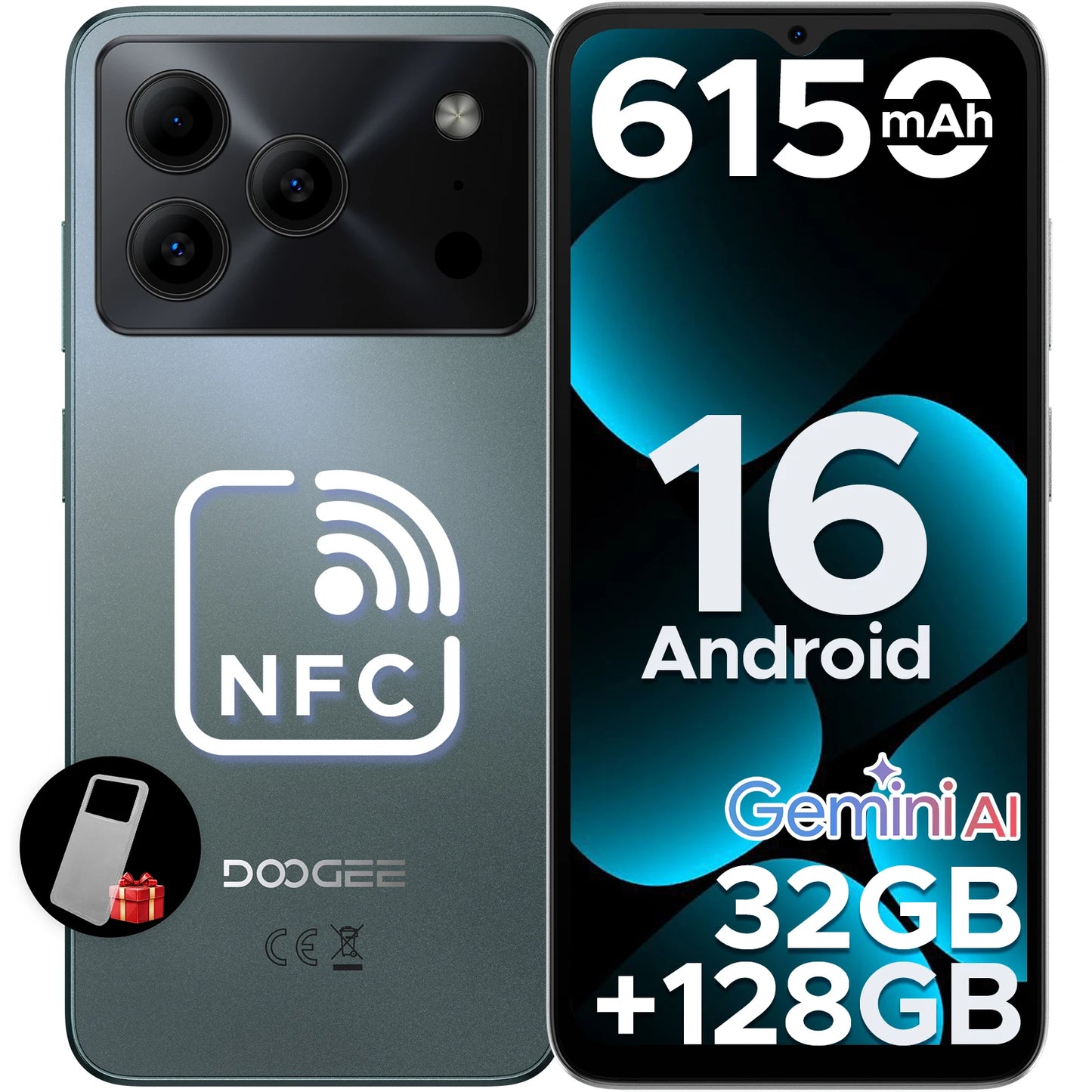 DOOGEE Note56 Pro Android 16 Gemini AI "battery 6150 mAh 32 Go RAM (4 + 28) 128 Go ROM Support Widevine L1
