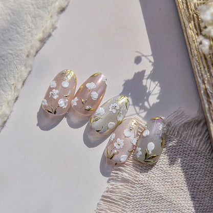 Gold Leaf White Flower Bouquet Floral Petal Tulip Bloom Charming Retro Metal Self Adhesive 5D Nail Art Sticker Manicure Decals