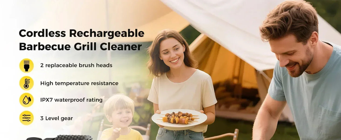 Cordless Rechargeable Electric BBQ Grill Brush Heavy Duty Outdoor Cleaning Tool Rotary Adjustable for Oil Stains