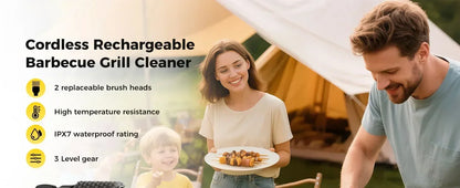 Cordless Rechargeable Electric BBQ Grill Brush Heavy Duty Outdoor Cleaning Tool Rotary Adjustable for Oil Stains