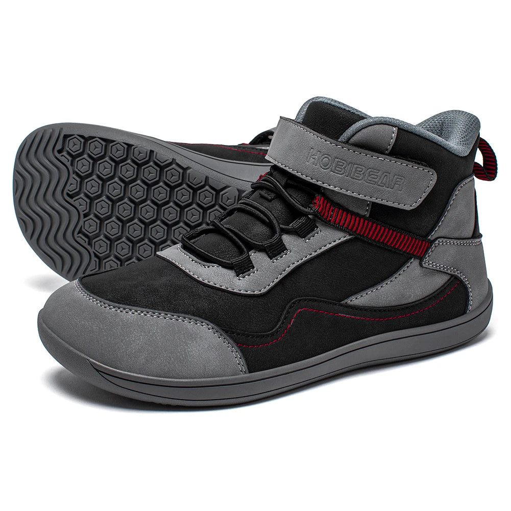 HOBIBEAR Kids Mid-Barefoot Shoes Big/Kid Wide Toe Box Zero Drop Artificial Leather Hook-Loop Outdoor Boots
