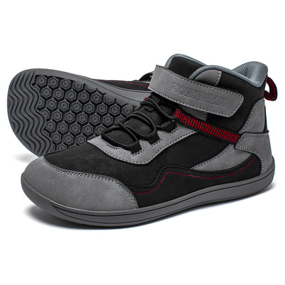 HOBIBEAR Kids Mid-Barefoot Shoes Big/Kid Wide Toe Box Zero Drop Artificial Leather Hook-Loop Outdoor Boots