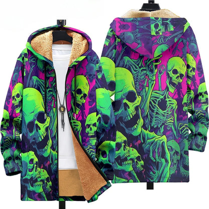 Men Cardigans Coats Skull Head Printed Plush Thick Winter Abstract Art Graphics Jackets Casual Streetwear Unisex Clothing