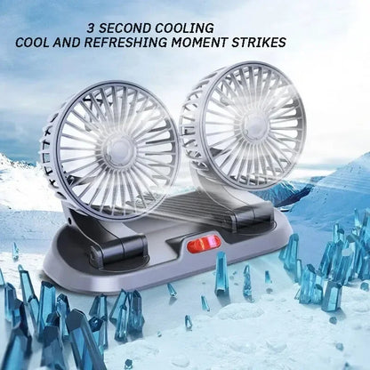 EAFC 5V 12V Car Fan Dual Head Air Cooling Fan 360° Adjustable USB Mini Protable Auto Air Fan Low Noise Car Accessories