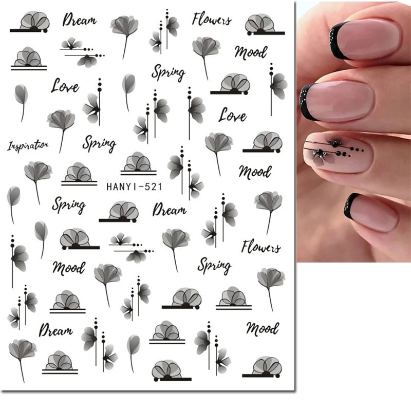 3d Nail Art Decals Elegant White RoyalBlue Roses Flowers Adhesive Sliders Nail Stickers Decoration For Nail Manicure
