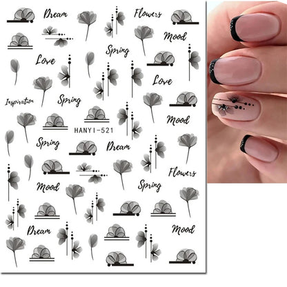 3d Nail Art Decals Watercolor Florals Purple Green Pink Flowers Leafs Fruit Adhesive Sliders Nail Stickers For Manicure