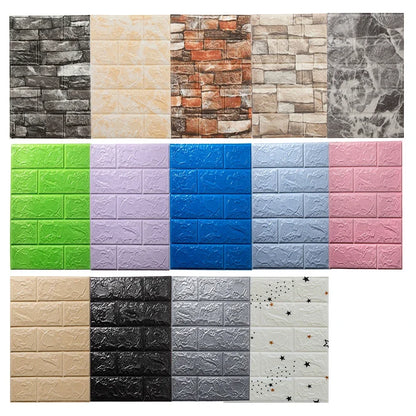 10pcs Self Adhesive Decor 3D Foam Wall Stickers Pane Room Waterproof Peel and Stick Brick Wallpaper for Interior Decoration