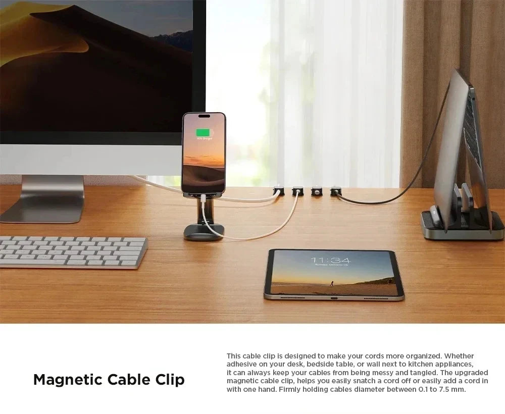 3/6/12Pcs/Set Magnetic Cable Clips Cable Organiser Adjustable Cord Holder Under Desk Organizing Cable Management Holder