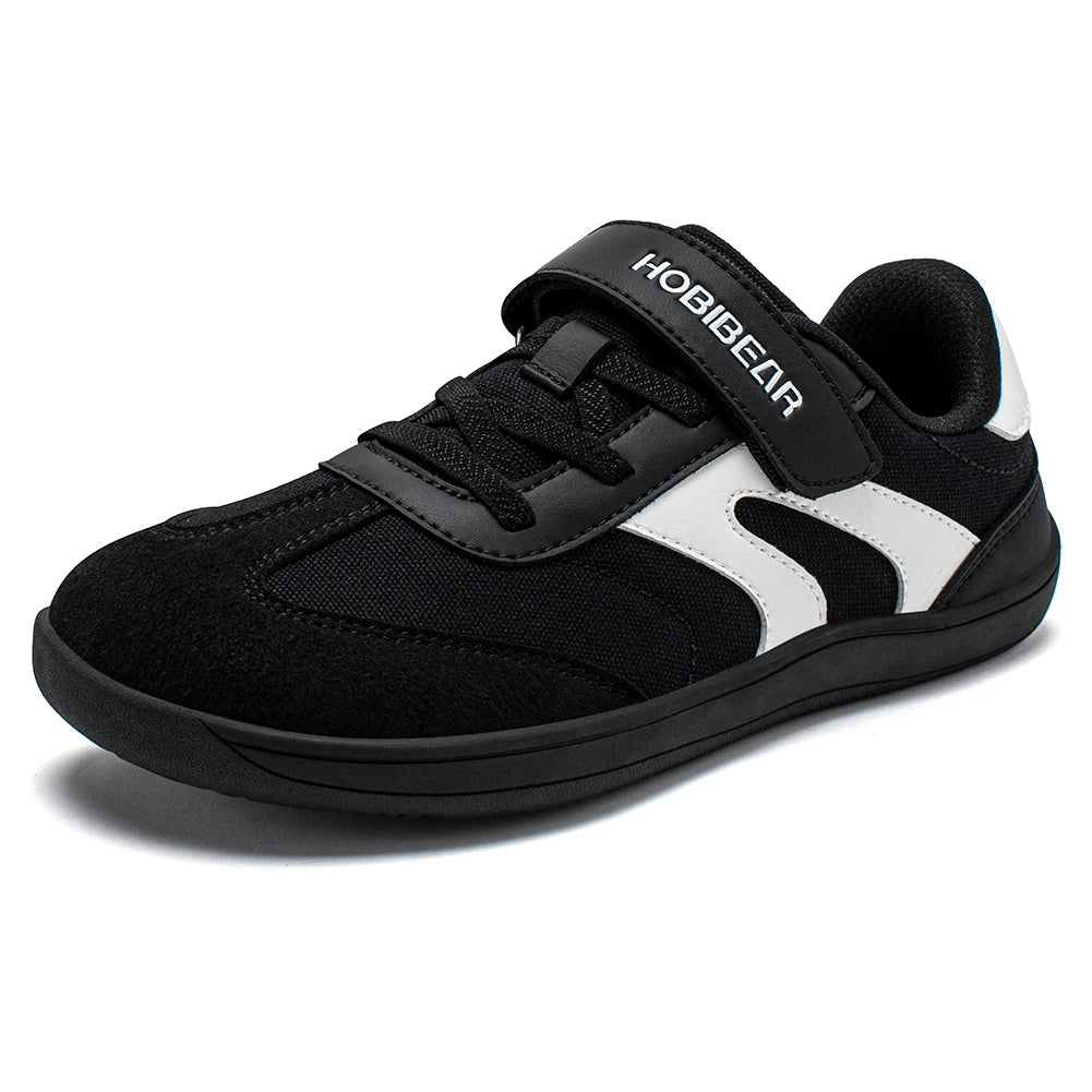 HOBIBEAR Boys Girls Barefoot Shoes Wide Toe Zero Drop Sneakers Retro Lightweight Hook Loop Minimalist Shoes for Big Kids