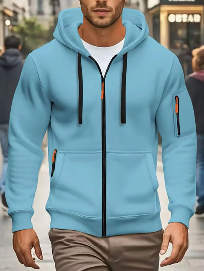 Men Autumn and Winter New Hoodies Long Sleeve Sweatshirt Pocket Zipper Design Hooded Sweatshirt Men Sportswear Casual Jacket