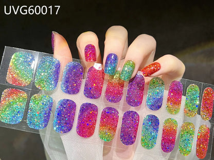 20/22Tips UV Semi cured Gel Nail Stickers Waterproof Long Lasting Full Gel Nail Wraps Press On Nail Decal DIY Manicure