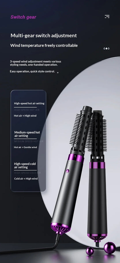 HOMEFISH 5-in-1 Electric Hair Dryer with Automatic Straight & Curling Iron Hot Air Comb & Diffuser for Outdoor Use AC Motor