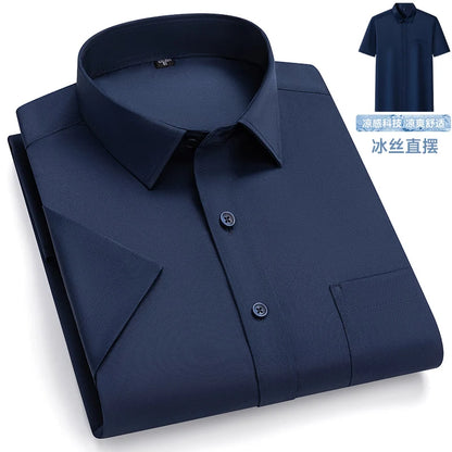 New Anti-Wrinkle Men Shirts Short Sleeves Dress Shirts For Men Slim Fit Camisa Social Business Blouse Pocket White Shirt S-7XL