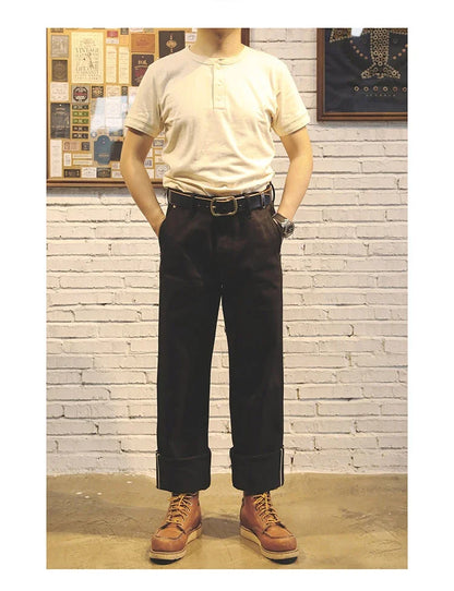 Red Tornado Black Men's Jeans Relaxed Fit 14.5oz Selvedge Denim Officer Trousers
