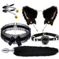 5 In 1 Fox Tail Butt Plug Set Cat Ears Headband Choker Ball Gag Nipple Clamps BDSM Cosplay Pet Play Accessories for Couples