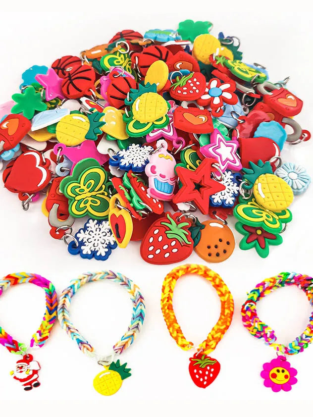 48pcs Pendants DIY Colorful Loom Rubber Band Bracelet Jewelry Making Beads Toy  Colorful Animal Flower Beads Random Style 2023