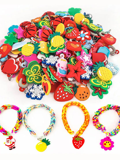 48pcs Pendants DIY Colorful Loom Rubber Band Bracelet Jewelry Making Beads Toy  Colorful Animal Flower Beads Random Style 2023