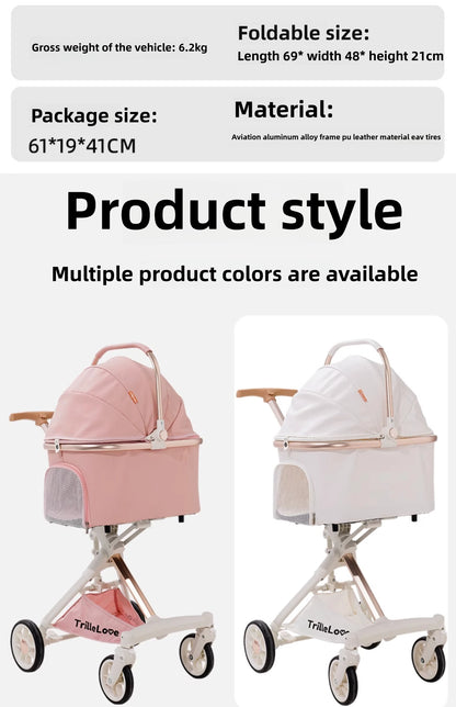Luxury PU leather pet stroller,Car Pet Basket,lightweight Foldable Dog Travel Stroller,Portable Outdoor Cat and Dog Stroller