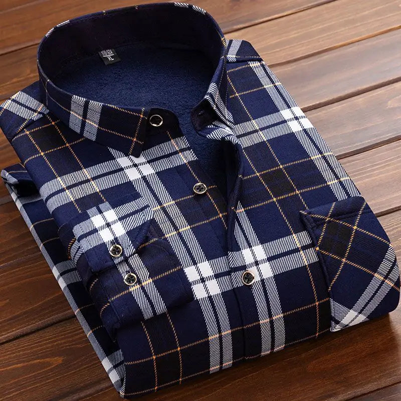 2025Men's Casual Warm Shirts Autumn Winter Long Sleeve Plaid Shirt Thick Warm Tops Men High Quality Soft Large Size Shirt Camisa