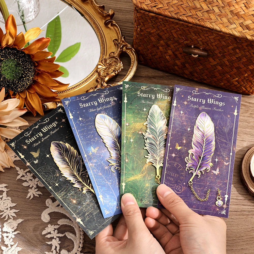 1 pc Metal Bookmarks with Chain Pendant Colorful Feather Design Unique Gifts for Book Lovers Writers Students Teachers Holiday