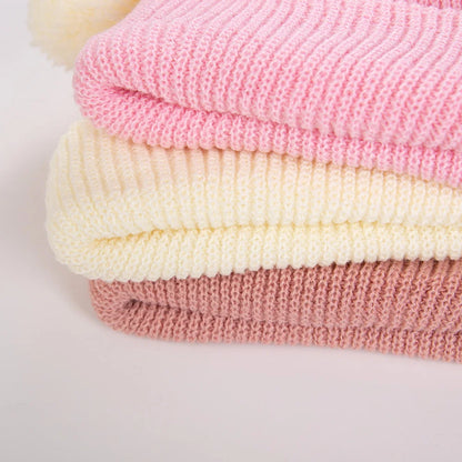 0-12M Solid Knitted Cute Pom Pom Cap Newborn Boys Girls Turban Hats Hospital Bonnets Infant Autumn Winter Headwraps Kid Headwear