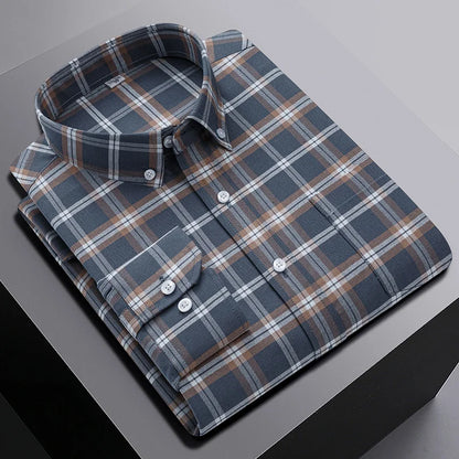New In Shirt Oversize Long-Sleeve 100%Cotton Shirts for Men Slim Fit Formal Plain Shirt Plaid Casual Tops Designer Black Clothes