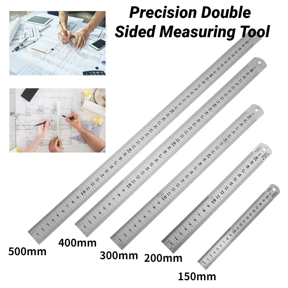 Stainle Steel Metal Straight Ruler Precision Double Sided Precision Measur Tool Scale Metric Ruler 15-50cm The Scale table Clear