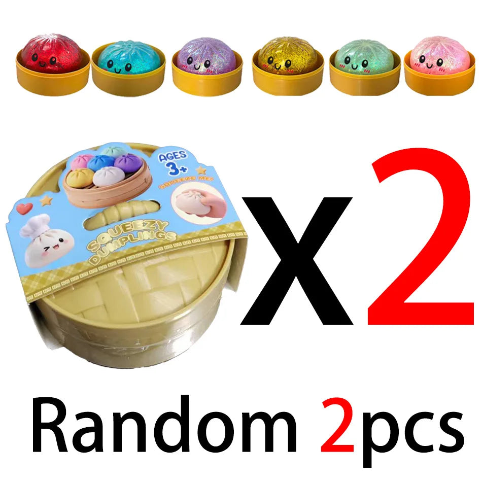 Colorful Dumpling Squishes Stress Balls Fidget Sensory Toys Simulation Food Squishies Bun with Steamer Squeeze Dough Ball Gifts
