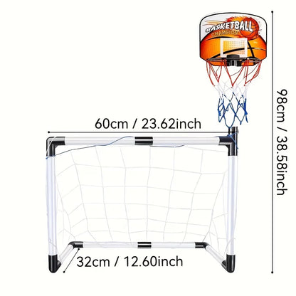 Large 2-in-1 Portable Plastic Soccer and Basketball Goal Indoor/Outdoor Kids Sports Toy Foldable Football Training Equipment