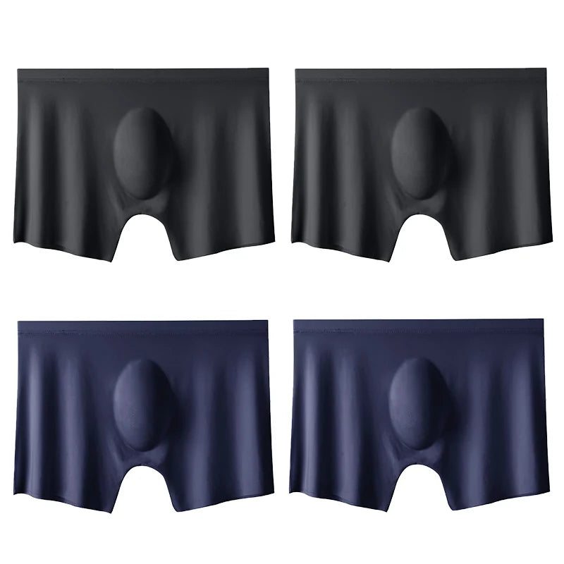 4PCS Men's Ice Silk Ultra-thin Seamless Shorts Sexy Lingerie Solid Breathable Boxers Briefs Men Underpants
