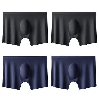 4PCS Men's Ice Silk Ultra-thin Seamless Shorts Sexy Lingerie Solid Breathable Boxers Briefs Men Underpants
