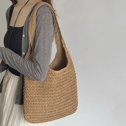 Fashion Rattan Women Shoulder Bags Woven Female Handbags Large Capacity Summer Beach Straw Bags Casual Tote Purses