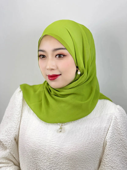 Muslim Hijab Arab Turkish Hijab with Zipper Chiffon Scarf Women's Fashion Plain Hijab Wrap Solid Color Shawl Headscaf 71x180cm